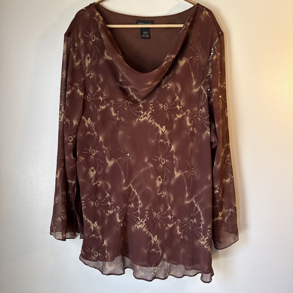 Lane Bryant Womens Top Brown Sheer Size 26 Business Silk Asymmetric Flowy Mature